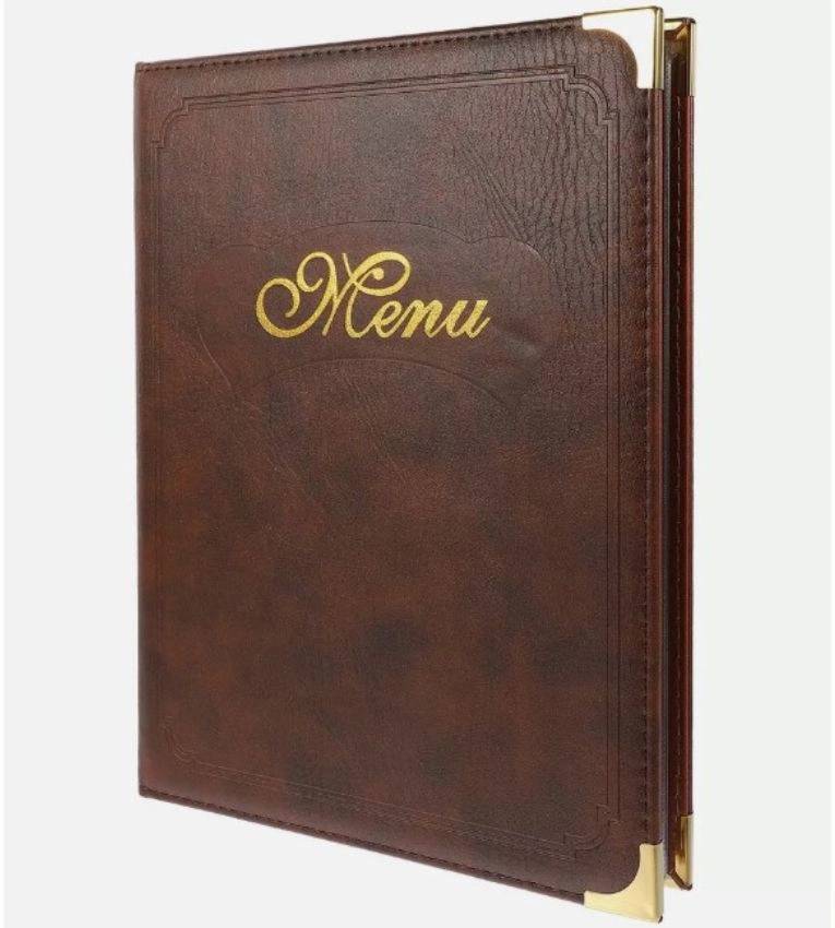Porte-menu classique marron en similicuir 14 larges A4